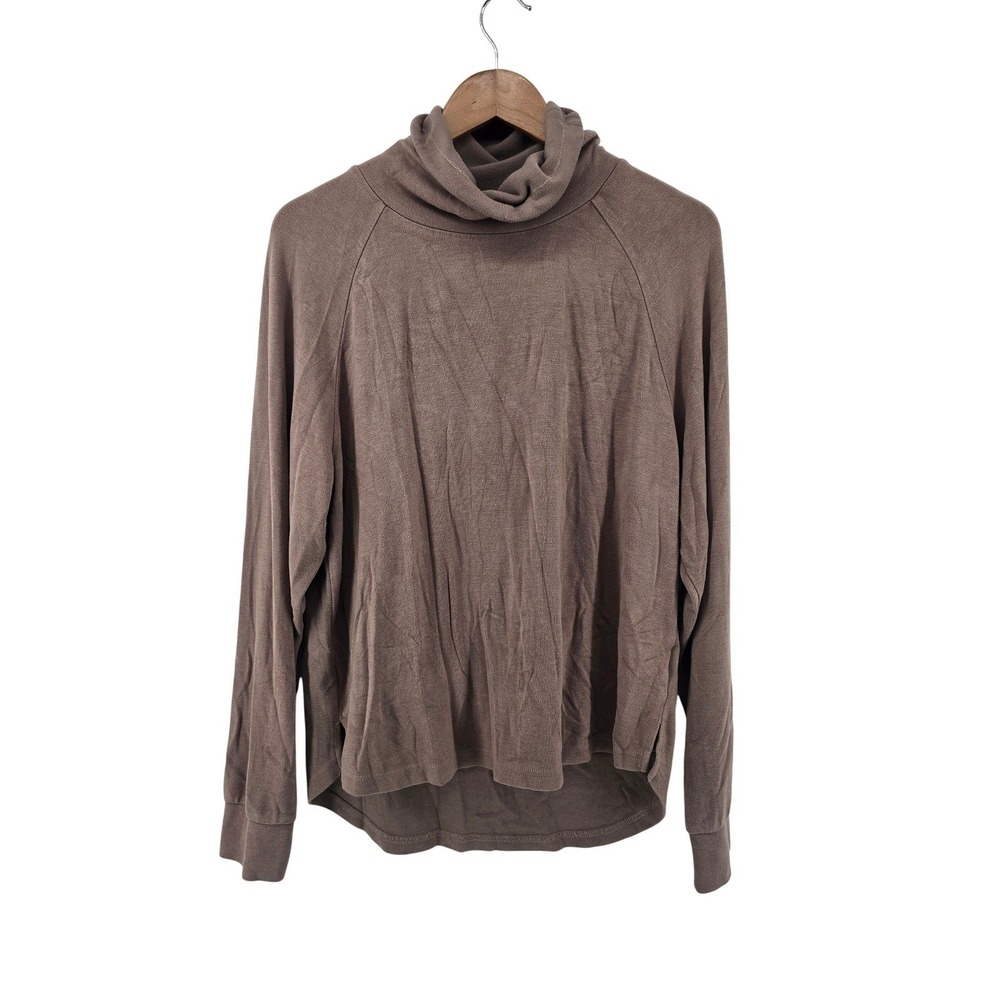 Varley Pullover Top Womens Small Brown Cowl Neck Raglan Soft Knit High Low Hem